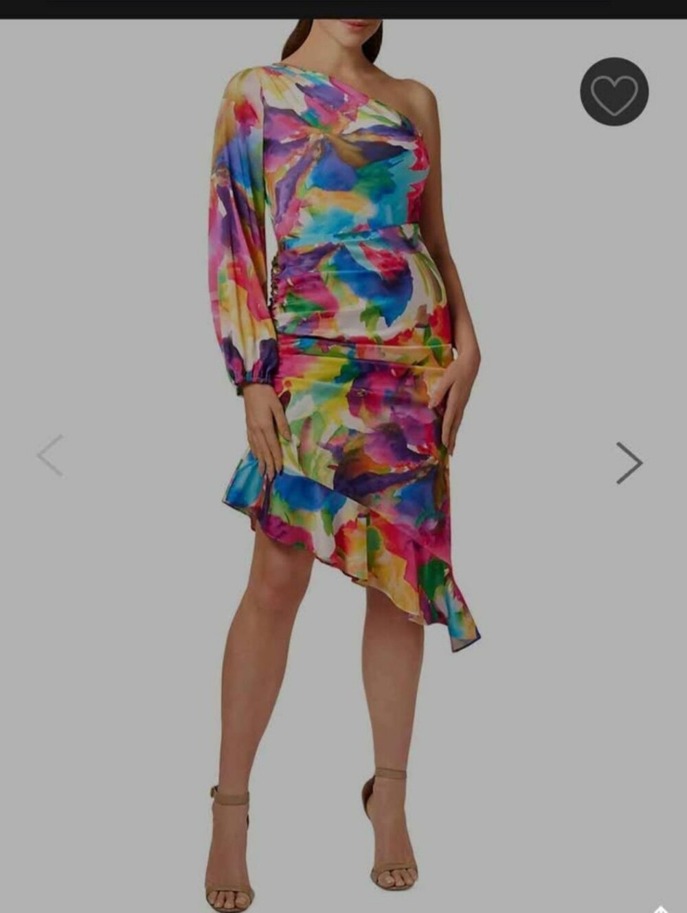 One-Shoulder Watercolor Print Ruffle Dress - Multicolor